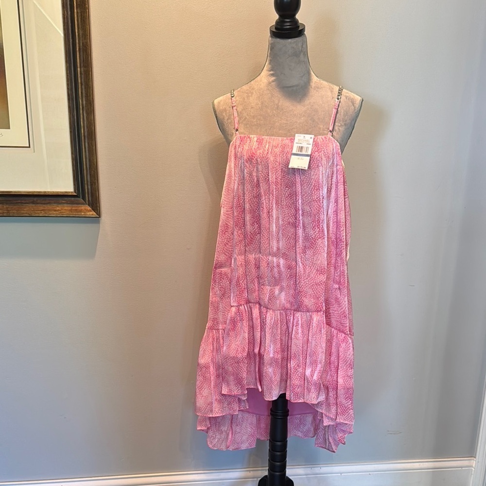 Michael Kors Pink Tiered Sundress with silver chain straps NWT XL